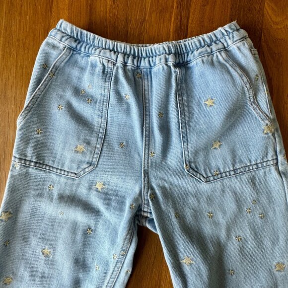MINI BODEN Denim Star Jeans Girls 9 Blue Jean Pockets Embroidered Elastic Waist - Picture 3 of 8